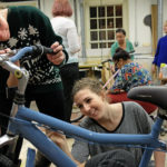 Students painting and decorating bikes in the sculpture studio, Wednesday Dec. 2, 2015. (Photo by Norm Shafer).