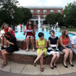 Student by the fountain