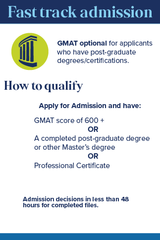 GMAT Optional fast track admission.