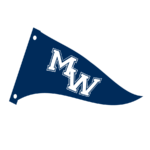 A Navy-Blue pennant with white letters ‘M’ and ‘W’ against a white background
