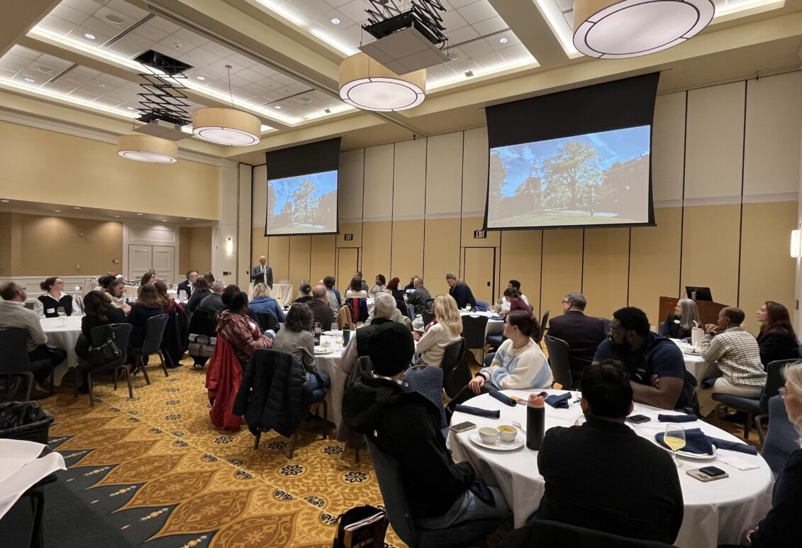 Lunch break and presentation from University President Troy Paino at UMW Counselor Day 2024.