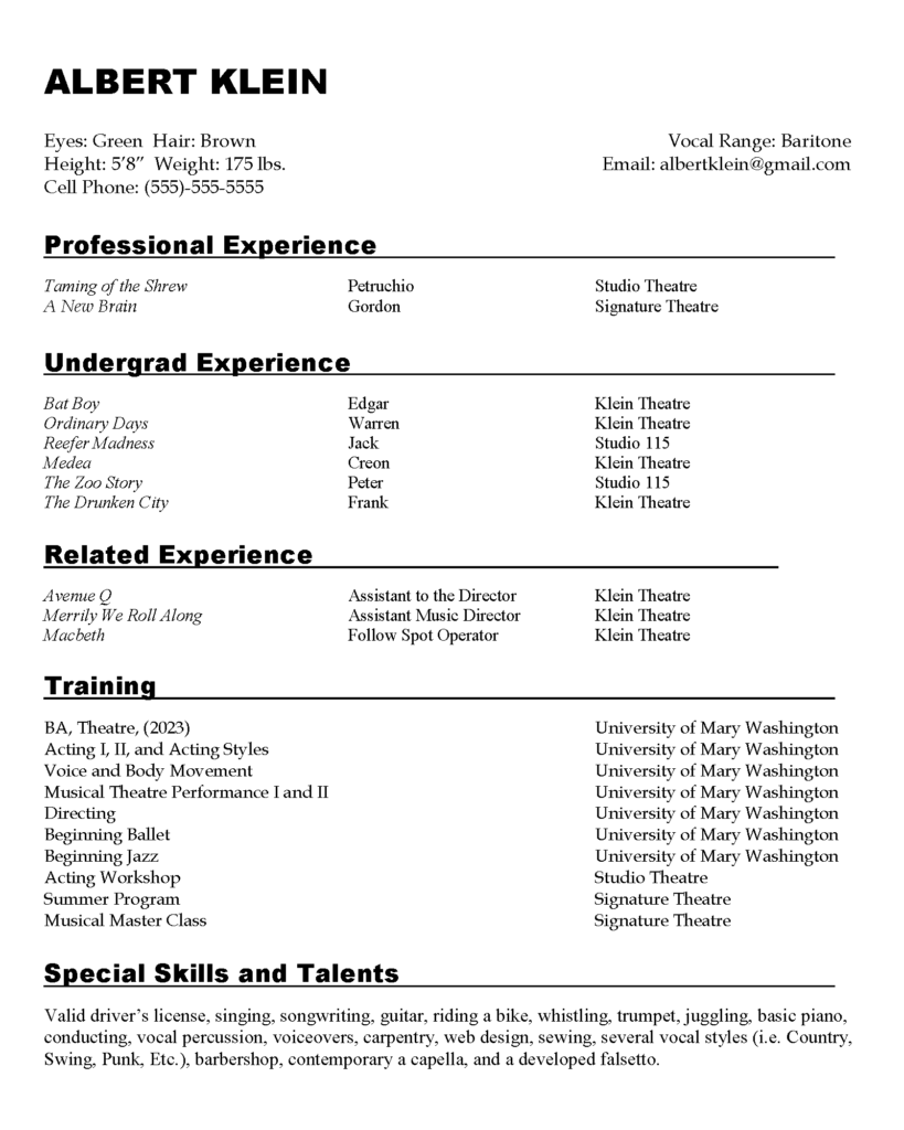 Child Actors Resume Template from www.umw.edu