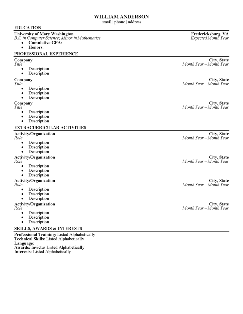 Extracurricular Activities Resume Template from www.umw.edu