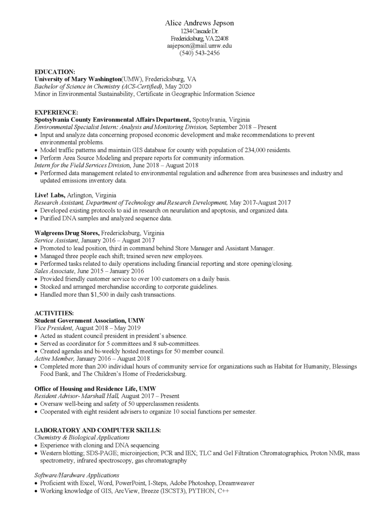 College freshman college resume examples 2020