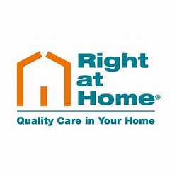 Right at Home Quality Care in your Home text with a line art image of a house