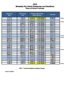 Umw 2022 Calendar 2019 Wage And Student Pay Calendar » Financial Aid