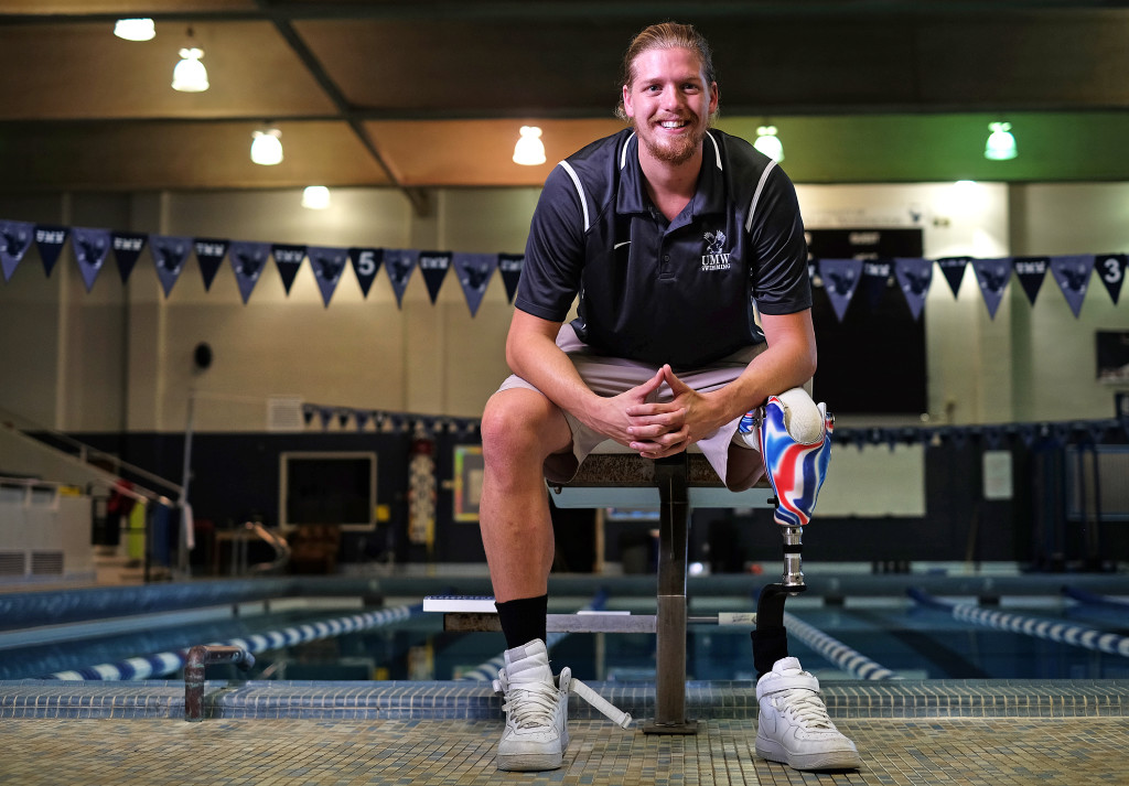 Dalton Herendeen assistant swim coach at UMW, Friday September 11, 1015. (Photo by Norm Shafer).