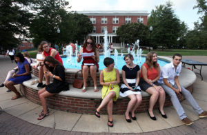 Student by the fountain