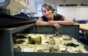 Now a GIS intern at the Fortune 500 engineering firm AECOM, Melanie Fuechsel '17 studied bottle glass from a Civil War encampment while at UMW. Photo by Norm Shafer.