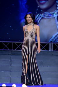 UMW senior Miss Hanover Amanda Lynn Short sparkled in a black and gold dress during the evening-wear segment of the 2017 Miss Virginia Pageant. Photo by Julius Tolentino