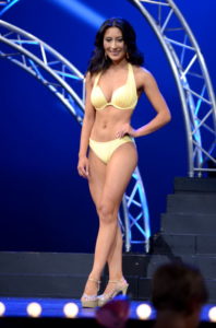 UMW senior Miss Hanover Amanda Lynn Short sported a pale yellow bikini during the swimsuit segment of the 2017 Miss Virginia Pageant. Photo by Julius Tolentino