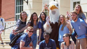 Students celebrating with Sammy D. Eagle