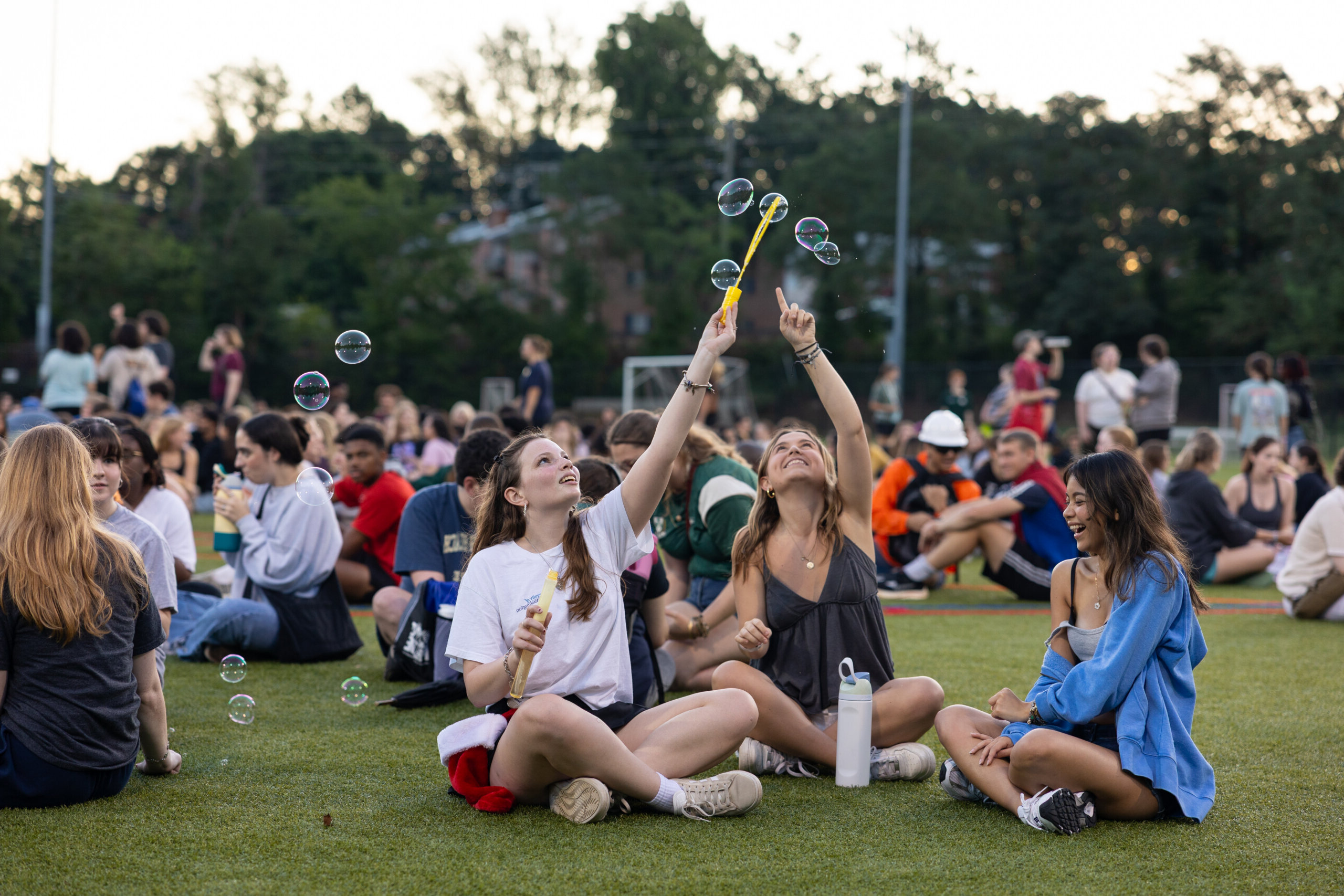 Students at playfair creating bubbles