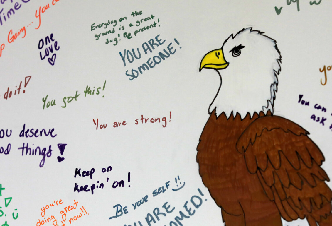 Eagle drawing surrounded by affirmations