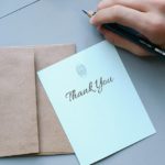 a note card that reads 'thank you'