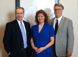 From left: Curry Roberts, President of the Fredericksburg Regional Alliance; Susan Spears, President and CEO of the Fredericksburg Regional Chamber of Commerce; and Richard Hurley, President of the University of Mary Washington