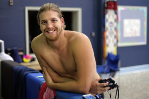 Dalton Herendeen assistant swim coach at UMW, Friday September 11, 1015. (Photo by Norm Shafer).