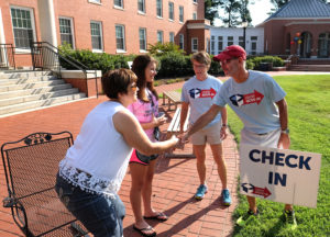 President & Mrs. Paino greet families. The Painos moved into Brompton just weeks before members of the Class of 2020 arrived on campus.