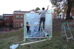 UMW Adjunct Professor of Art and Art History Christopher Mahonski blasted years of paint off of Spirit Rock to reveal its "color history."