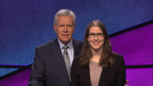 UMW alum Becca Arm ’16 walked away from a recent episode of the long-running TV game show Jeopardy! with $27,500 and a second-place finish. Photo courtesy of Jeopardy Productions Inc.