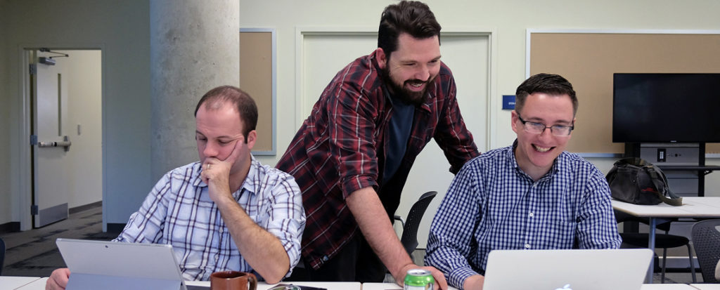 UMW's Department of Teaching and Learning Technologies is hosingt a second annual Digital Liberal Arts Series. Pictured from left to right are Instructional Technology Specialist Kris Shaffer, DTLT Executive Director Jesse Stommel and Online Learning Specialist Nigel Haarstad.