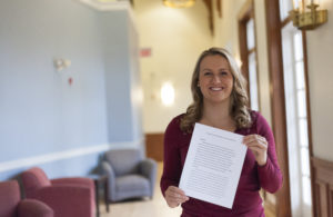 UMW student Kendall Parker was one of two runners-up in the 2017 undergraduate paper competition hosted by the national political science honor society Pi Sigma Alpha. She's also a star basketball player. Photo by Alex Sakes.