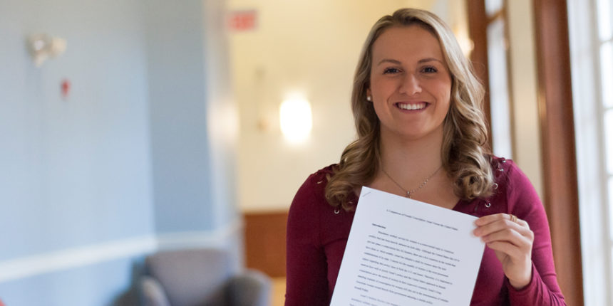 UMW student Kendall Parker was one of two runners-up in the 2017 annual undergraduate paper competition hosted by the national political science honor society Pi Sigma Alpha. She also is a star player on Mary Washington's women's basketball team. Photo by Alex Sakes.