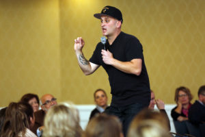 Fred Lynn Middle School Principal Hamish Brewer spoke to University of Mary Washington College of Business students in the Chandler Ballroom. Also known as "The Relentless Principal," Brewer has made a name for himself with his unorthodox style of leadership.