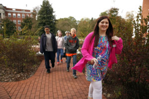 A Washington Guide in UMW's Office of Admissions, Rebekah Funkhouser is a psychology major with a linguistics minor. She hopes to earn an advanced degree in either speech therapy or audiology. Photo by Suzanne Carr.