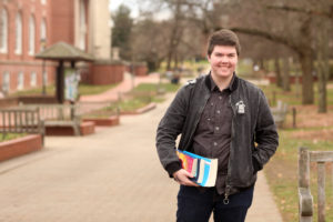 UMW junior Andy Unger worked with UMW's Center for Economic Development to open Andy and Elliot’s Books, a LGBTQ+ store. Photo by Karen Pearlman.