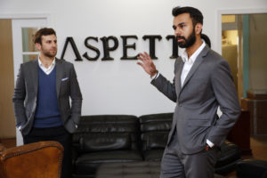 Entrepreneurs Robert Davis (left) and Abbas Haider, who own Aspetto in downtown Fredericksburg, will deliver the address at UMW's undergraduate commencement ceremony on May 12. Photo by Adam Ewing.