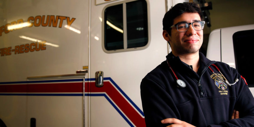 UMW junior, a biochemistry major involved in promising oncology research, also works at a Stafford County EMT. Photo by Suzanne Carr.