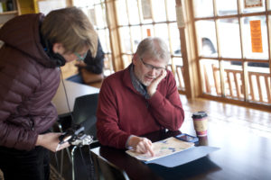 UMW Professor of Geography Steve Hanna is interviewed in downtown Fredericksburg by With Good Reason's Kelley Libby. The show airs locally on Sunday at 2. Photos by Karen Pearlman.