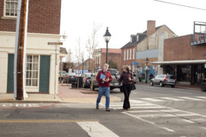 UMW Professor of Geography Steve Hanna is interviewed in downtown Fredericksburg by With Good Reason's Kelley Libby. The show airs locally on Sunday at 2. Photos by Karen Pearlman.