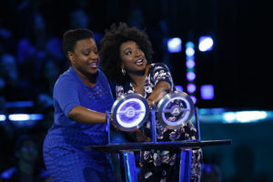 Shana Muhammad '06 (left) and cousin Jakia Muhammad won big on a recent episode of The Wall. Justin Lubin/NBC
