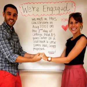 Gregg DiSalvo '11 proposed to Emily Antos ‘11 in the Combs Hall classroom where they met.