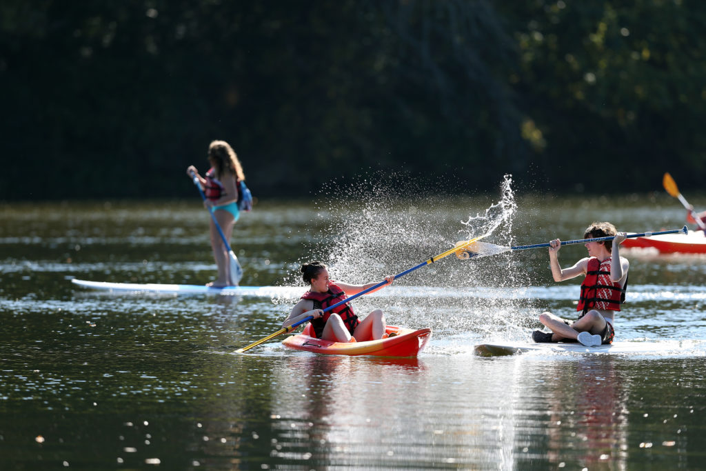 UMW students take to the water at City Dock Park on the Rappahannock River in downtown Fredericksburg.