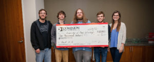UMW's "Goats" team (from left to right: Evan Shipman, Collin Mistr, Harrison Crosse, Chad Baxter, Mikaela Goldrich) took first place in the sixth annual HackU competition.