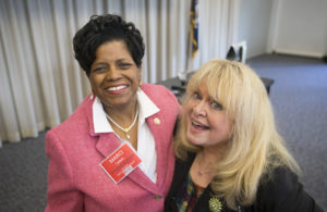 Deputy Superintendent for Fredericksburg City Public Schools Marci Catlett - shown here with actress and 2017 UMW Women’s Leadership Colloquium keynote speaker Sally Struthers - will deliver the 2018 UMW graduate ceremony address on Friday, May 11. Photo by Mike Morones/The Free Lance-Star.