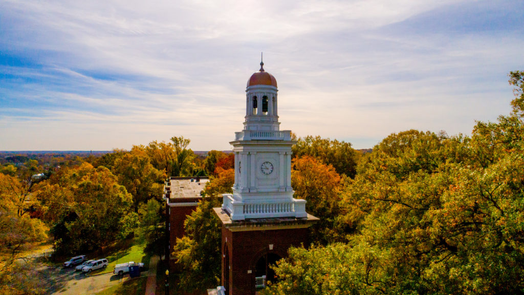 The Fredericksburg campus greets students on a warm fall morning with the tolling of the bell.