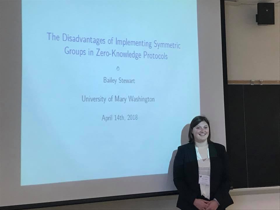 Bailey Stewart's senior honors thesis was based on non-commutative zero knowledge protocols, "a way of convincing someone you are who you claim to be without ever revealing any information."