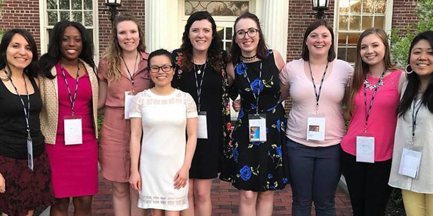 Haley and Stewart (second and third from right) were among college undergraduates to present at the recent Mathematics of Modern Cryptography Program for women at the Institute for Advanced Study in Princeton.