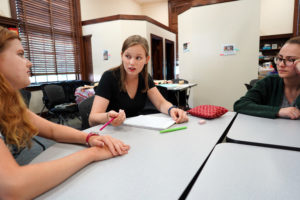 After taking on the role of third graders to act out a Greek myth about why Earth has seasons, UMW education students Annie Sullivan, Meagan Wilkinson and Ana Oleinick write a play they can use in their future classrooms to integrate drama and science.