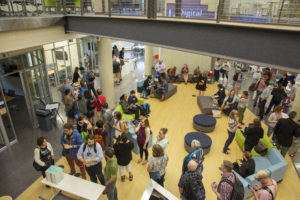 A book signing and reception followed last night's keynote presentation on the first day of UMW's 2018 Digital Pedagogy Lab. Photo by Dave Ellis.