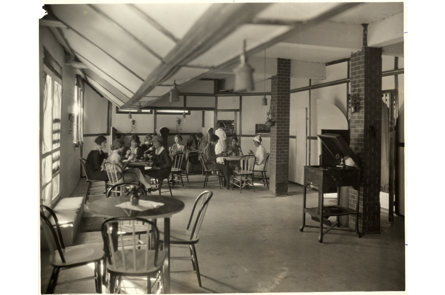 Though plans never called for it, this 1925 photograph shows a tea room in the basement of Willard Hall. (Simpson Library Special Collections)