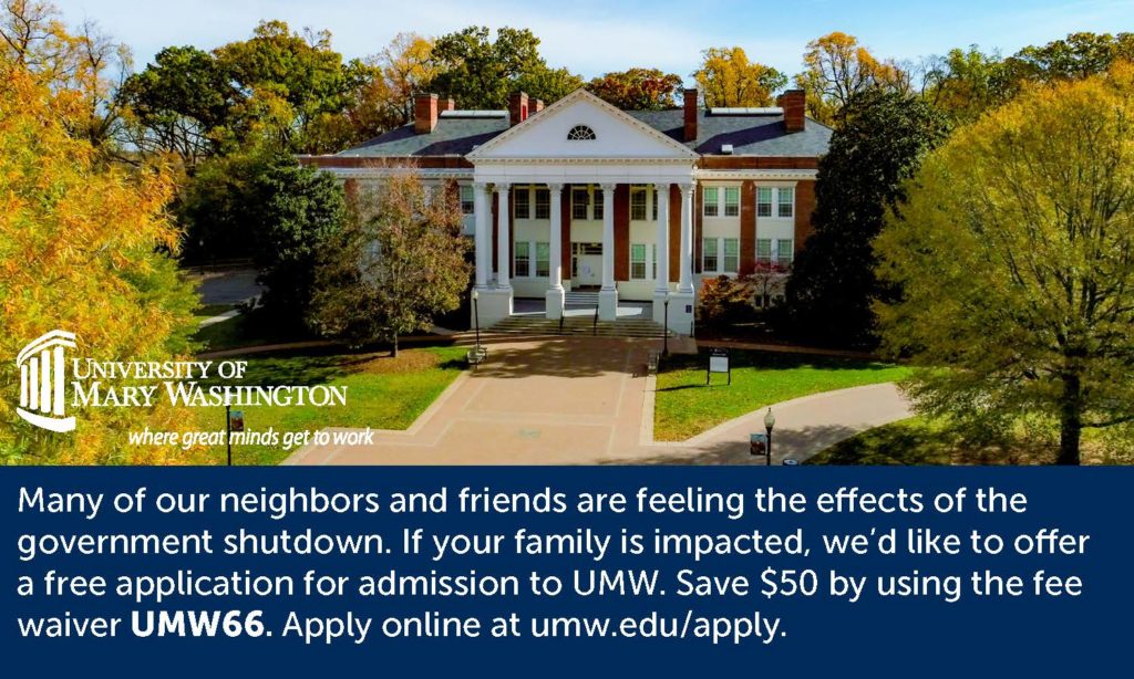 UMW waives admissions application fee for furloughed workers.