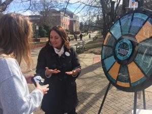 Opanashuk took the opportunity to remind students of the Talley Center and other on-campus resources during the recent Cocoa and Consent event. Photo by Marty Morrison.