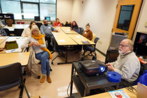 UMW College of Education Professor George Meadows leads a workshop on 3-D design at Mary Washington's Day of Learning for furloughed government workers. Photo by Suzanne Rossi.