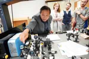 Professor of Physics Hai Nguyen teaches a summer session on physics. Photo by Suzanne Rossi.