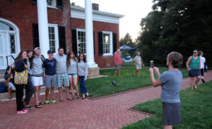 Kelly Paino snaps a photo of her husband, UMW President Troy Paino, surrounded by UMW students at the annual ice cream social at Brompton. Kelly Paino's oatmeal cookies were on the menu during a recent day of filming for ABC's "The Bachelor." Photo by Norm Shafer.
